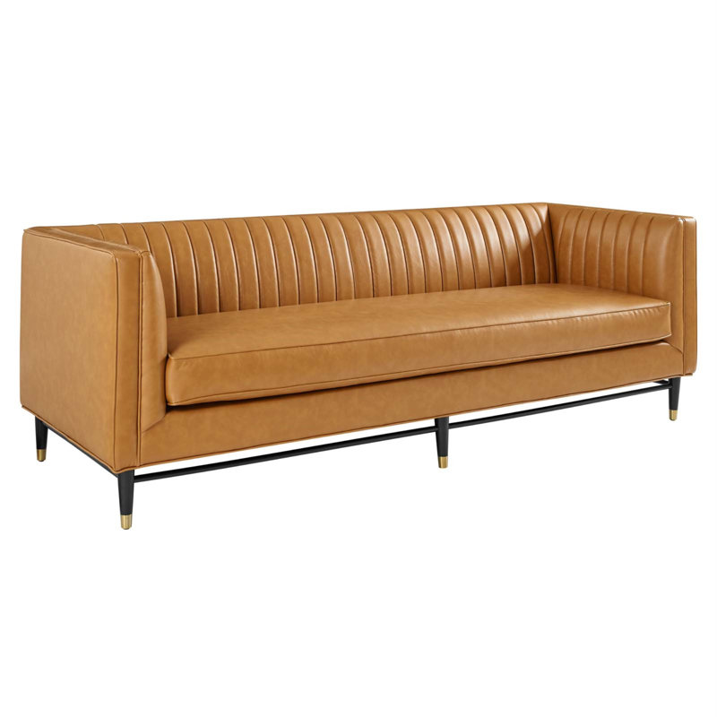 Channel tufted leather sofa discount